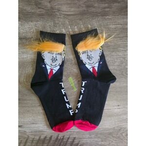 Donald Trump Novelty Crew Socks with 3D Faux Hair and Mini Comb Black Red White